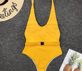 Women'S One-Piece Swimsuit European And American Solid Color-Yellow-7