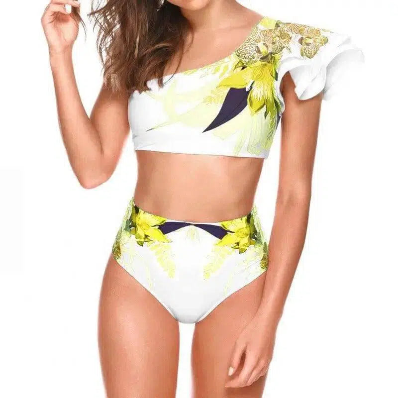 Women's Two-piece Swimwear Floral Print Swimsuit Bikini-Yellow-2