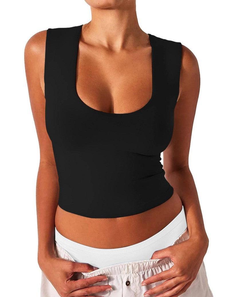 Women's Slim-fit U-neck Sleeveless Vest Top-Black-10