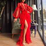 Women's Stand-alone Long-sleeved Prom Dress-3