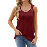 Women's Vest With Metal Button Design Fashion Solid Color-Wine Red-2