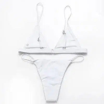 Women's Wire Free High Leg Triangle Bralette Bikini-White-1