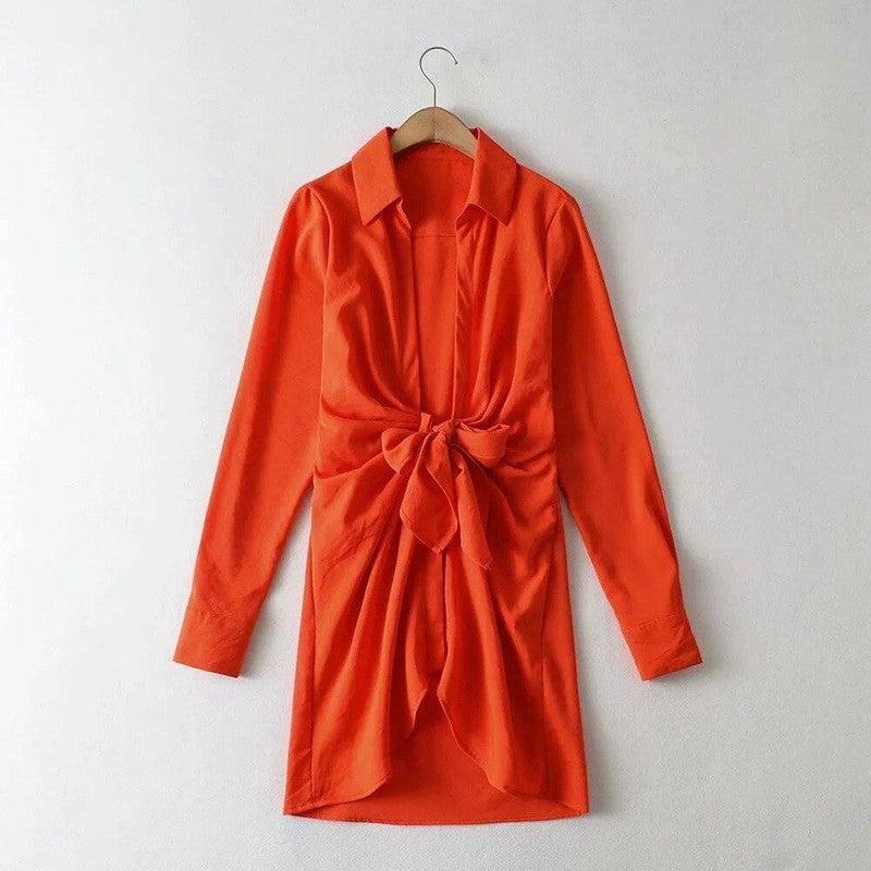 Women Deep V Neck Shirt Dress Summer Beach Boho Mini-Orange-7