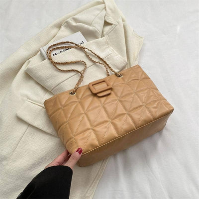 Women Shoulder Bags Trendy Chic Chanel-style Rhombus Chain-Khaki-1