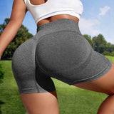 Women Sport Seamless Short Leggings High Waist Elastic Solid-Dark gray-10