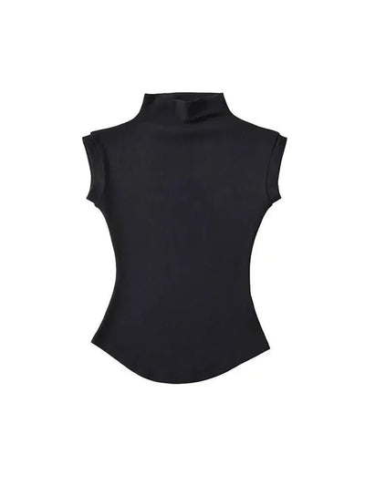 Women Summer Turtleneck Sleeveless T-Shirts Tops Solid-2