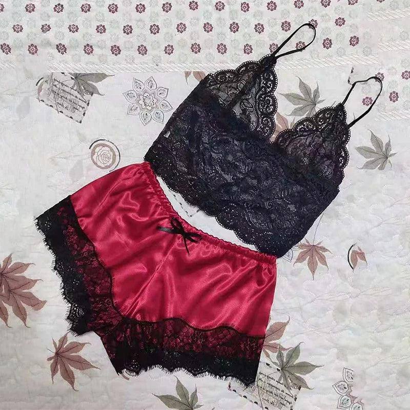 Womens Lace Sleepwear Lace Nachtkleding Lingerie-Red-6