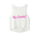 Yes Daddy Sleeveless Crop Top for Women-White-4