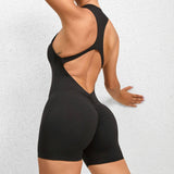 Zippered Yoga Fitness Shorts Jumpsuit Sleeveless Tummy-5