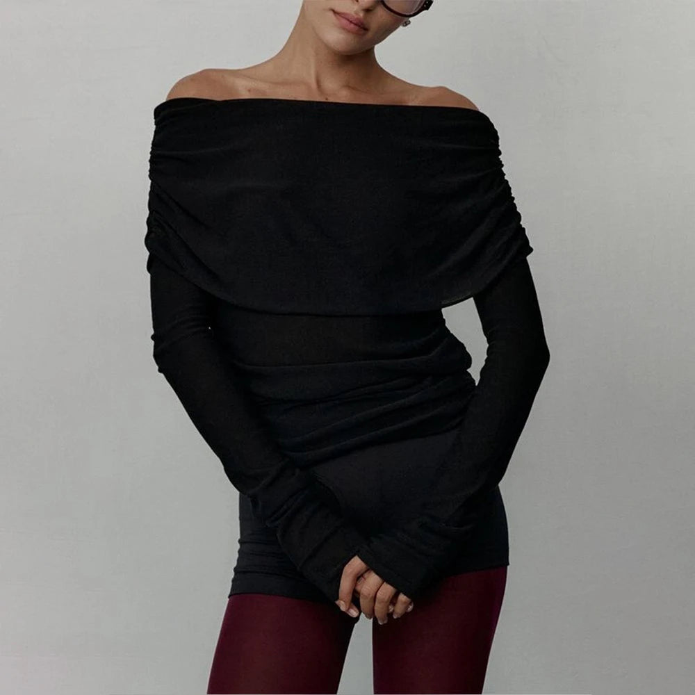 Off Shoulder Knitted Long Sleeve