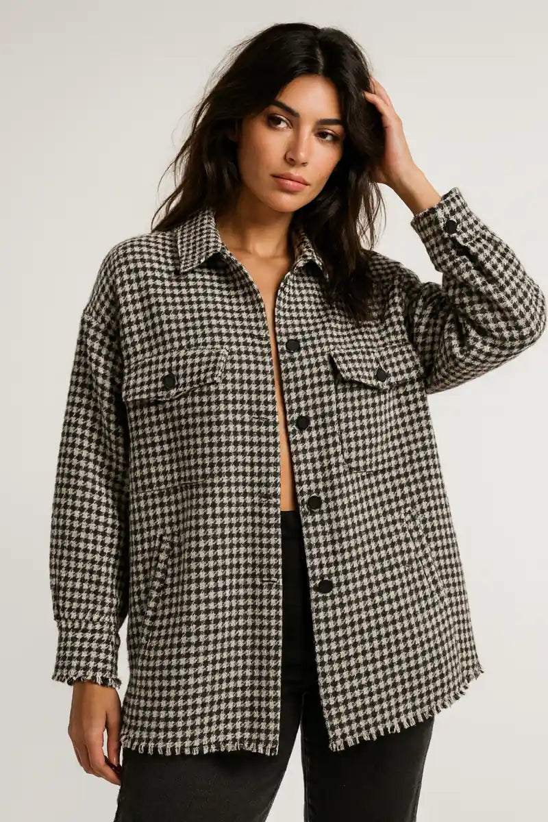 Chaqueta abotonada de tweed para mujer con bolsillos