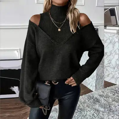 Off-Shoulder Knit Turtleneck