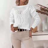 White open-knit sweater for women with textured pattern — lightweight long-sleeve top